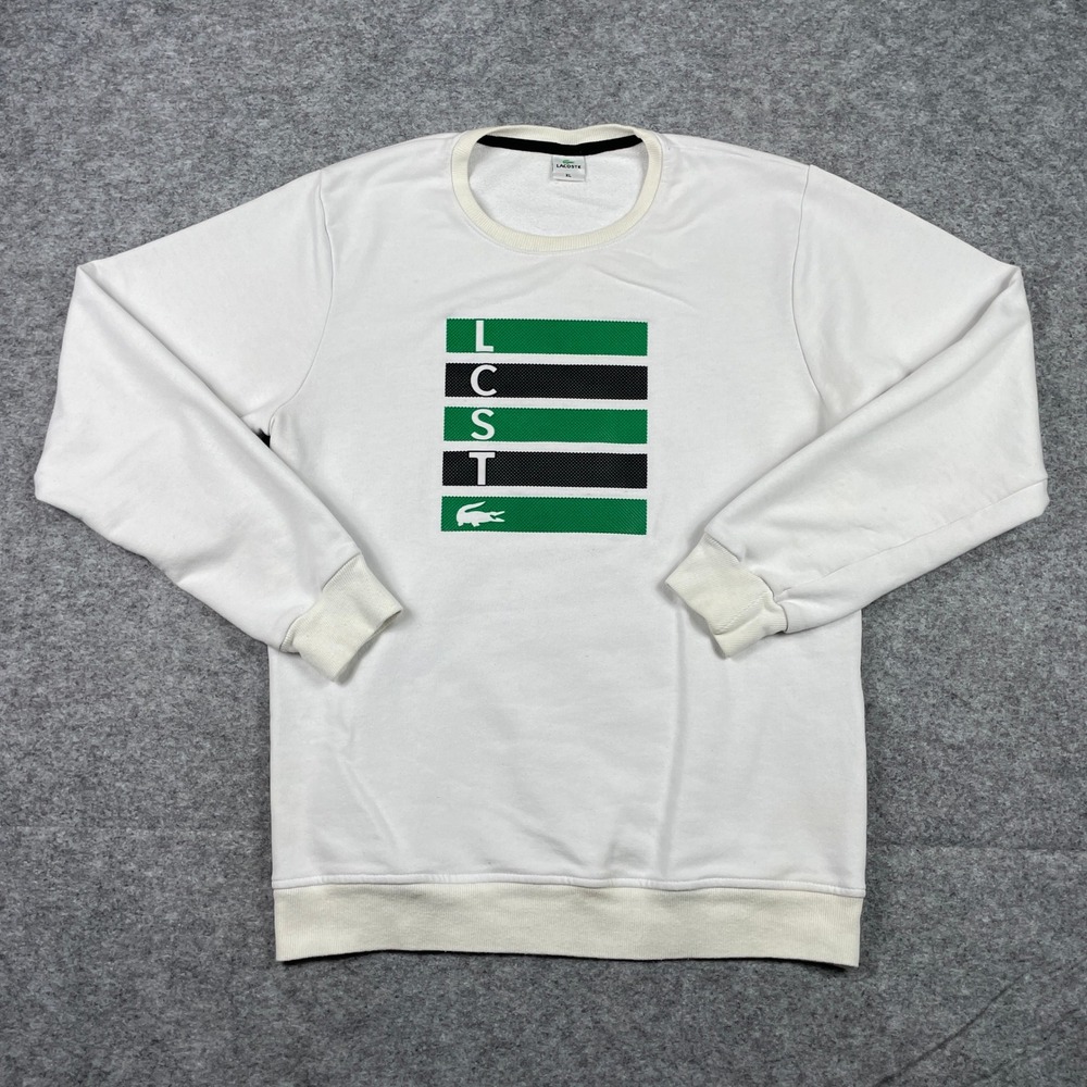 Lacoste Sweatshirt Mens XL White LCST Crocodile Print Crew Neck Pullover